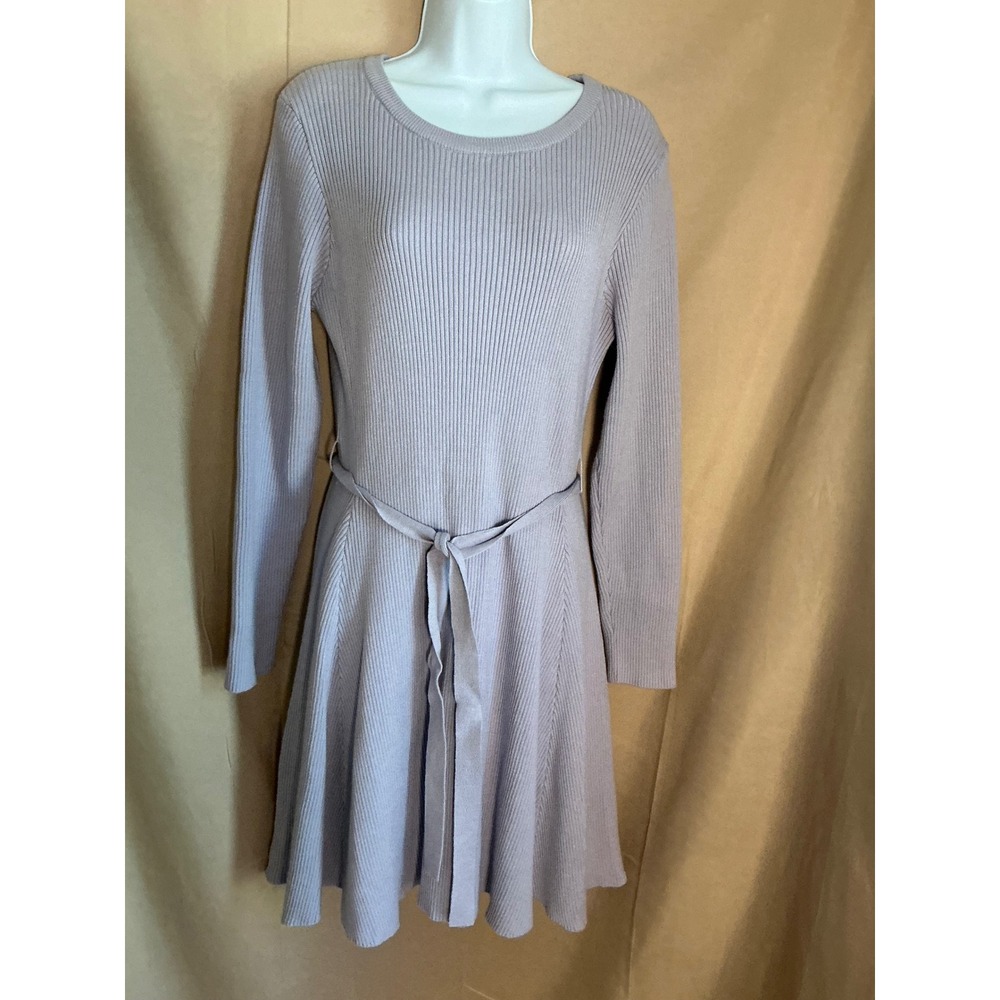 Anrabess Sweater Dress Womens Medium Purple Ribbed Tie Waist Long Sleeve